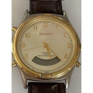 Regency Men's Brown Leather Stainless Steel Water Resistant Quartz Battery Watch